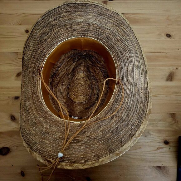 Sahuayo Palm Straw Cowboy Hat Shell Bead Band Mexico Size 7 1/8 - Picture 8 of 11